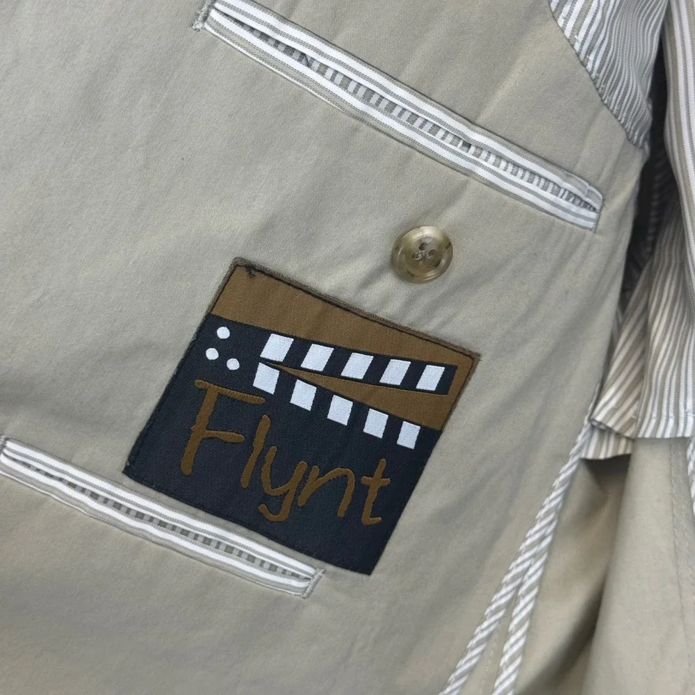 Flynt Bourne Mens 42R Blazer Tan Khaki 100%‎ Cotton 2 Button Sport Coat Jacket